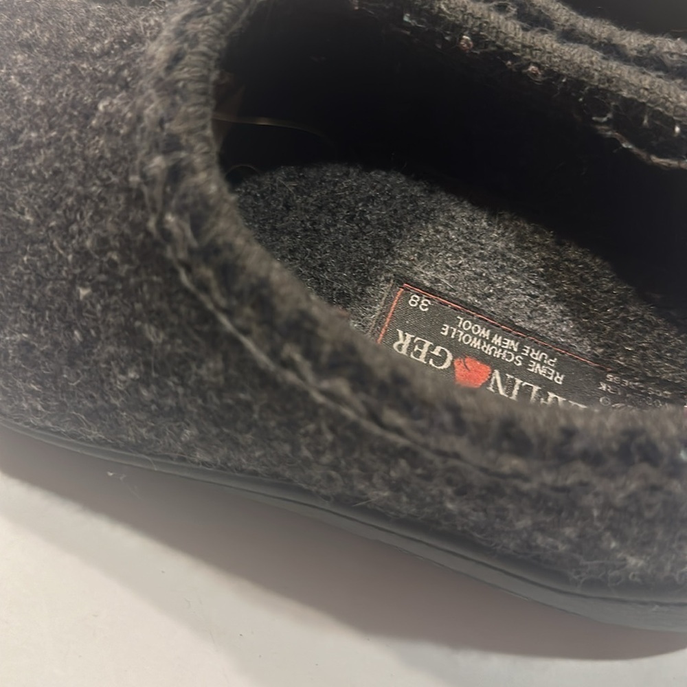 Haflinger charcoal grey slip on clogs shoes pure new wool from Germany size 38 - Picture 9 of 9